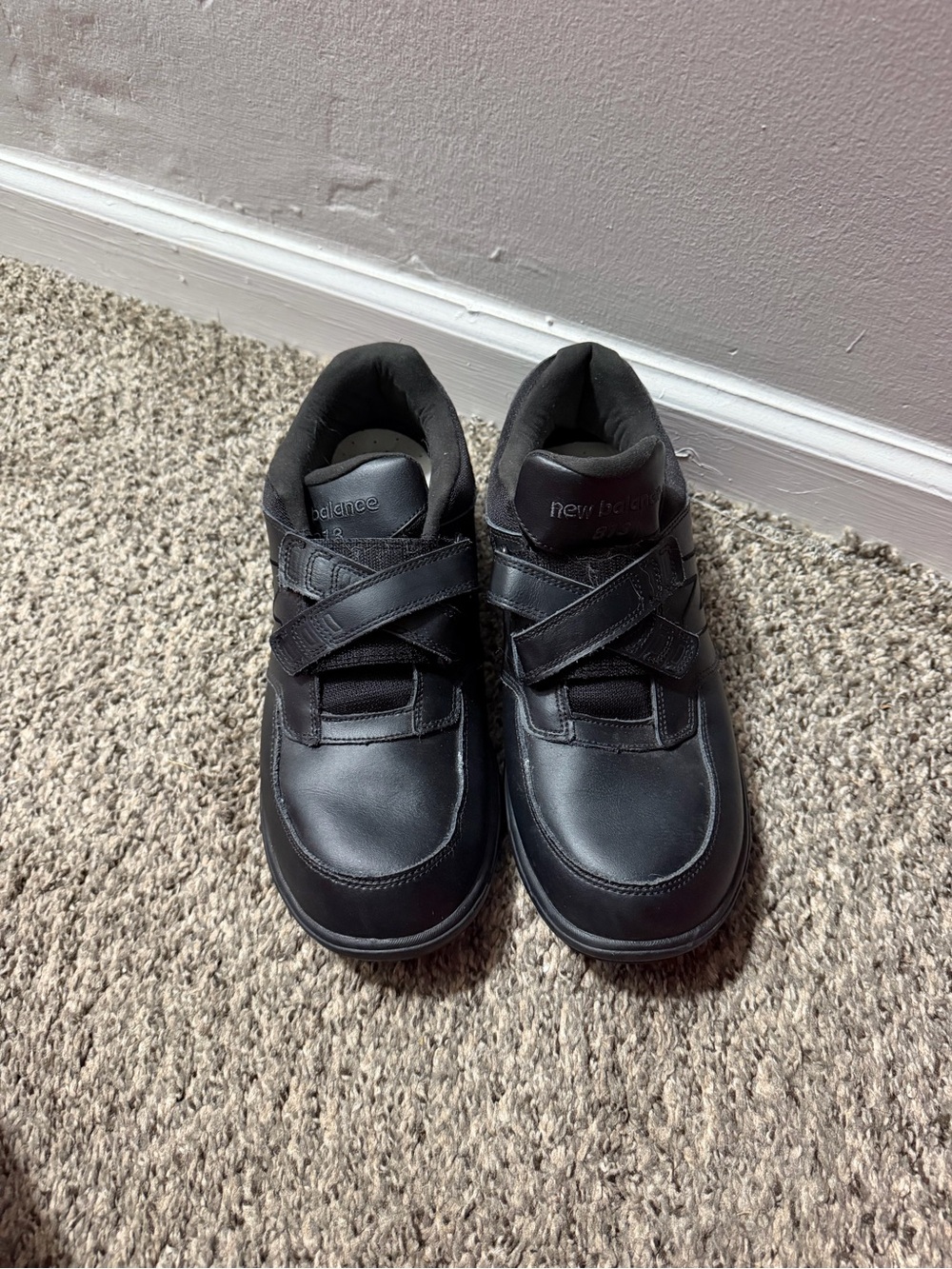 New Balance Kids Black Leather Velcro School Sneakers